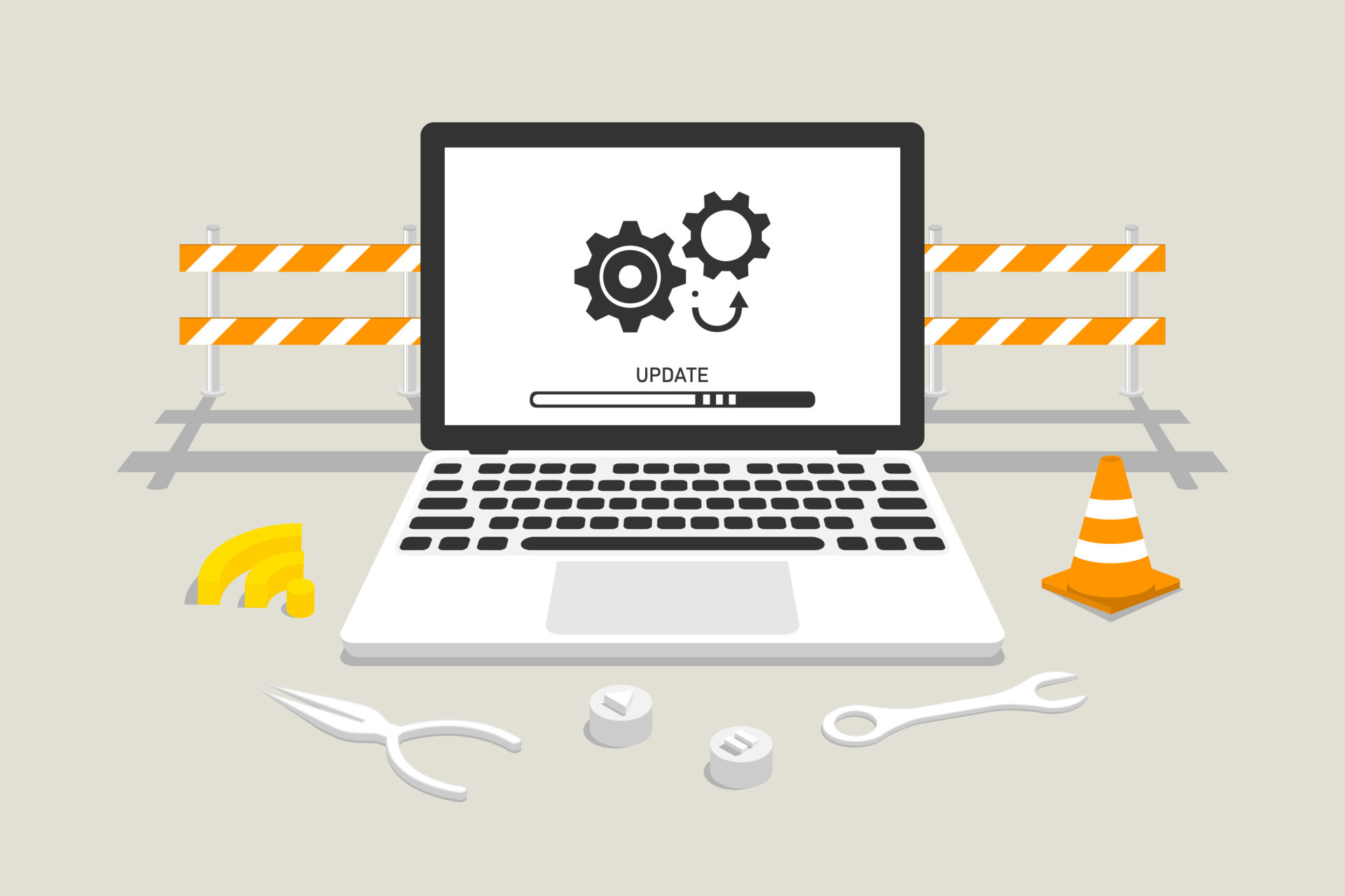 Install operating system update of laptop, Computer screen with ...