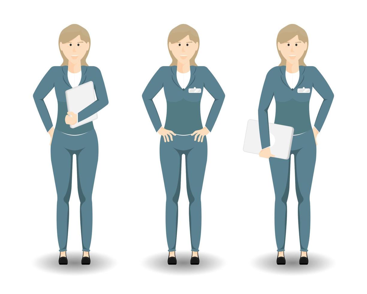 Female office worker in uniform on isolated background, Vector illustration.