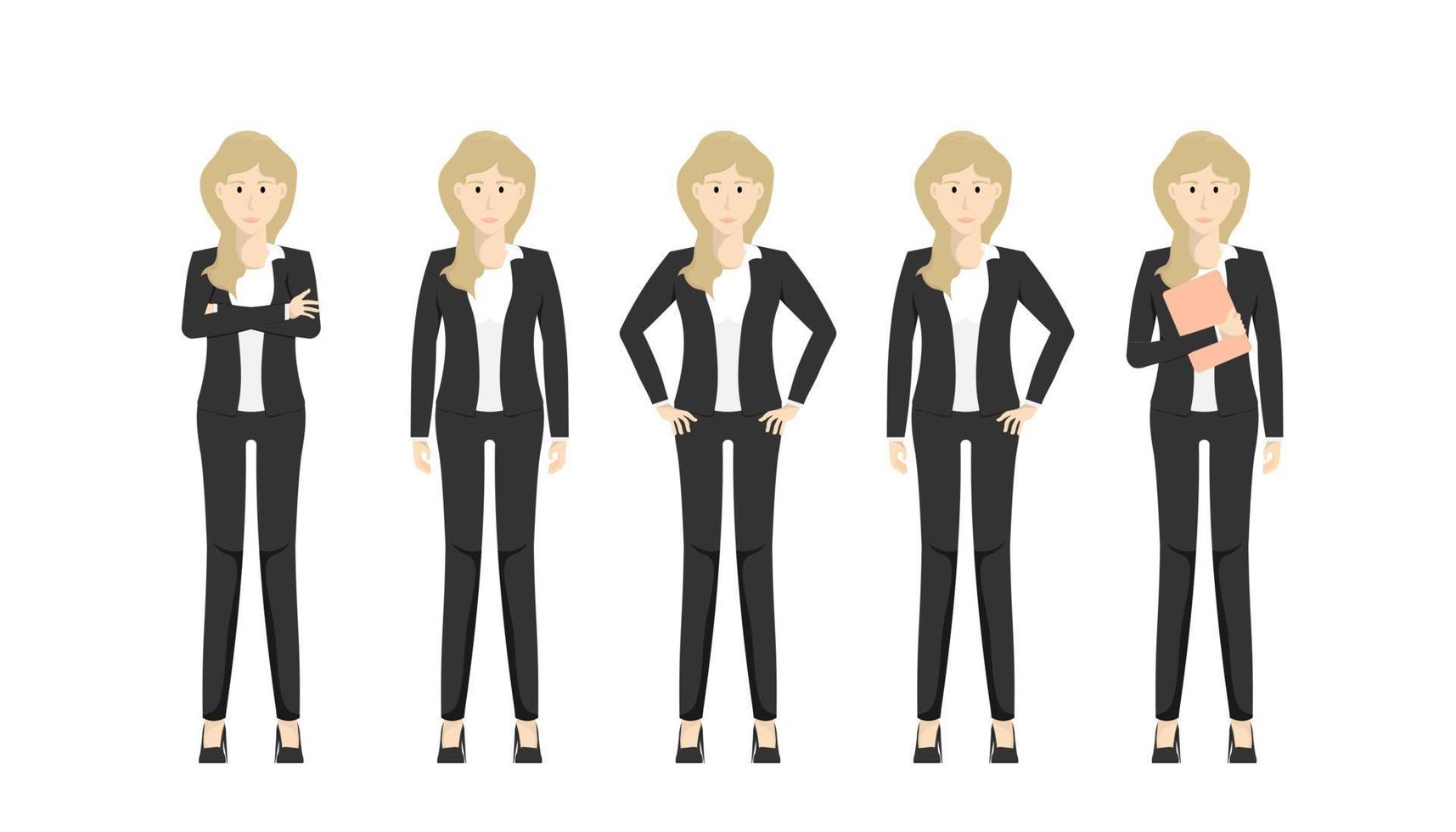 Set of Business woman standing design, Vector flat style illustration isolated on white.