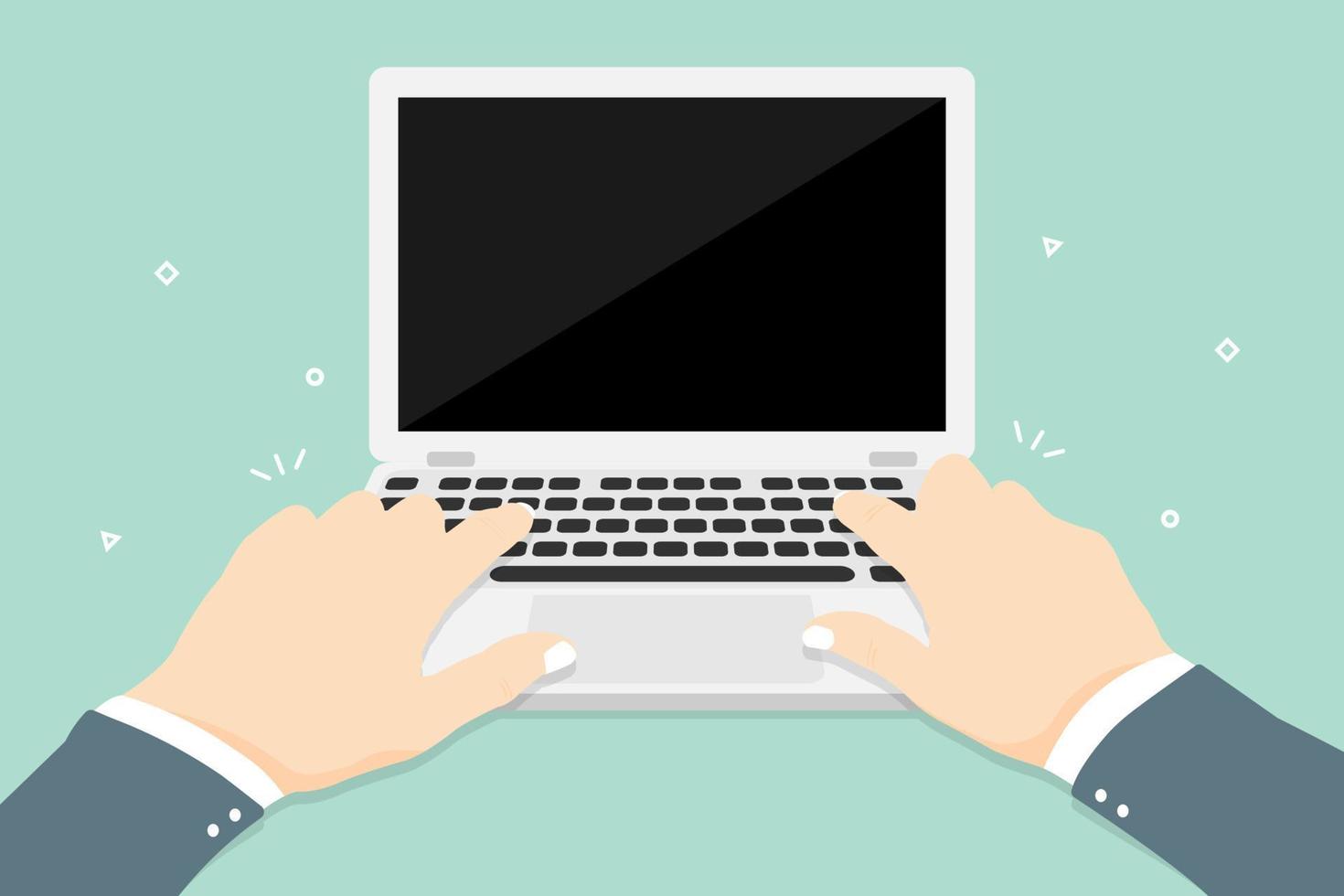 Human hand typing on laptop with elements shapes geometric, Digital marketing illustration. vector