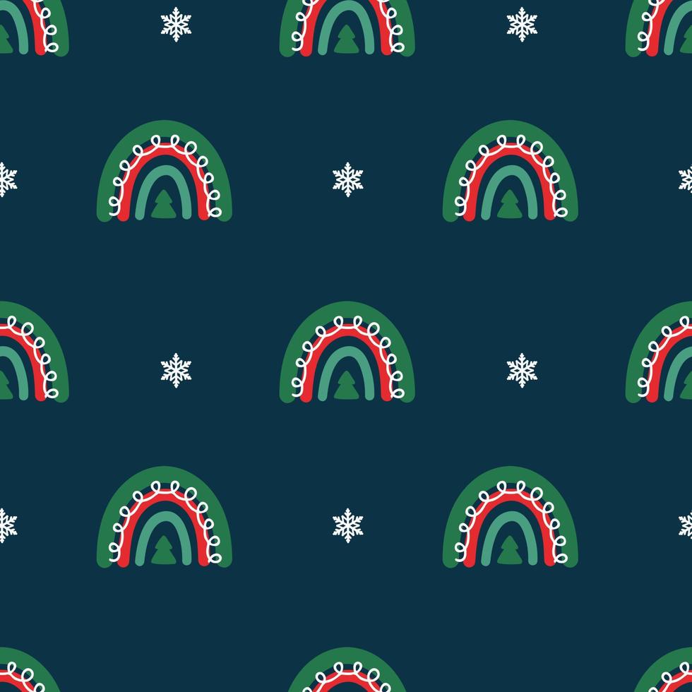 Seamless christmas pattern. Background with rainbow, snowflakes. Perfect for wrapping paper, greeting cards, textile vector