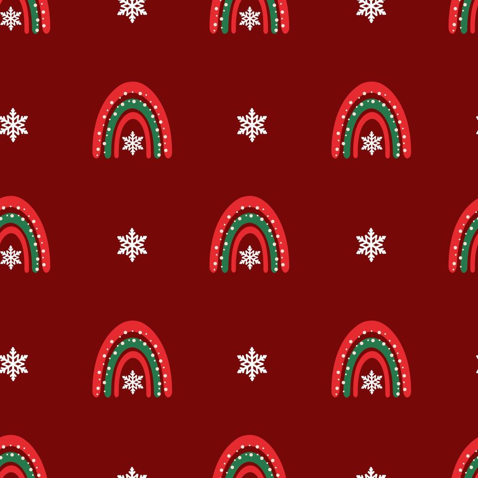Seamless christmas pattern. Background with rainbow, snowflakes. Perfect for wrapping paper, greeting cards, textile vector