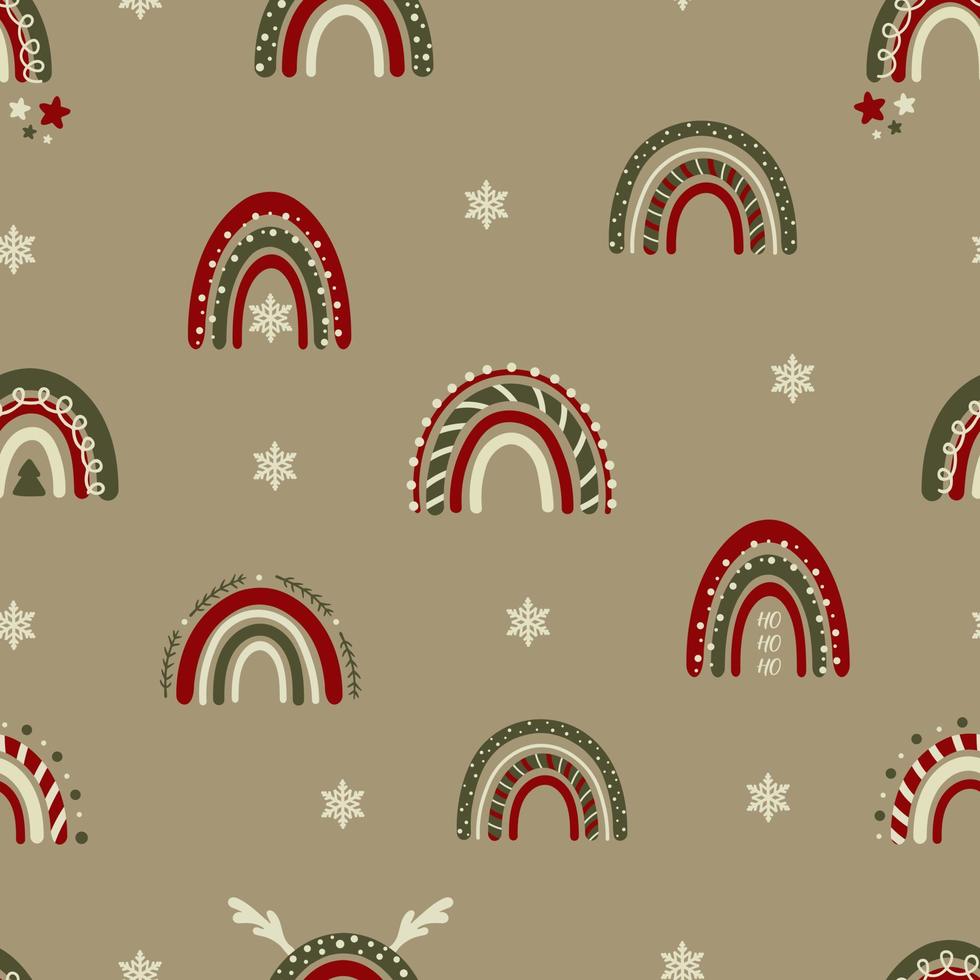 Seamless christmas pattern. Background with rainbow, snowflakes. Perfect for wrapping paper, greeting cards, textile vector