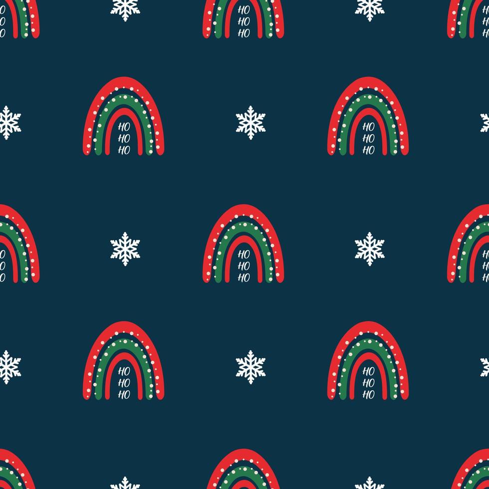 patrón de Navidad sin costuras. fondo con arco iris, copos de nieve. perfecto para envolver papel, tarjetas de felicitación, textiles vector