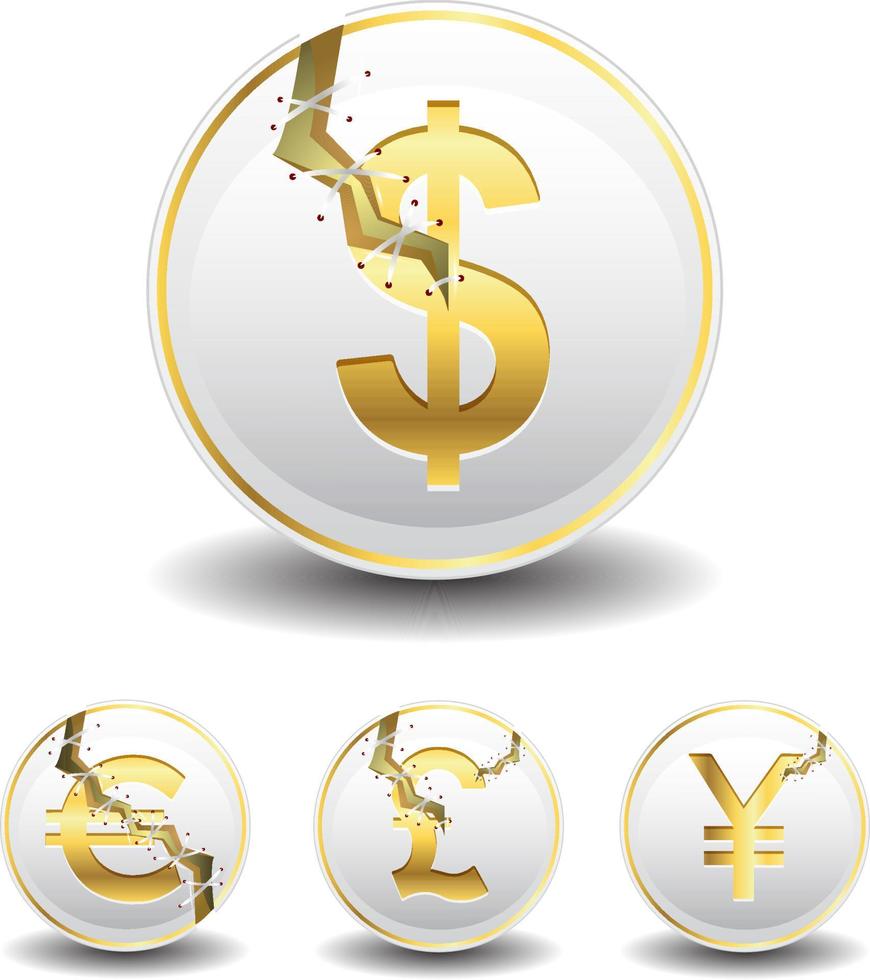 currency icon with cracked effect vector