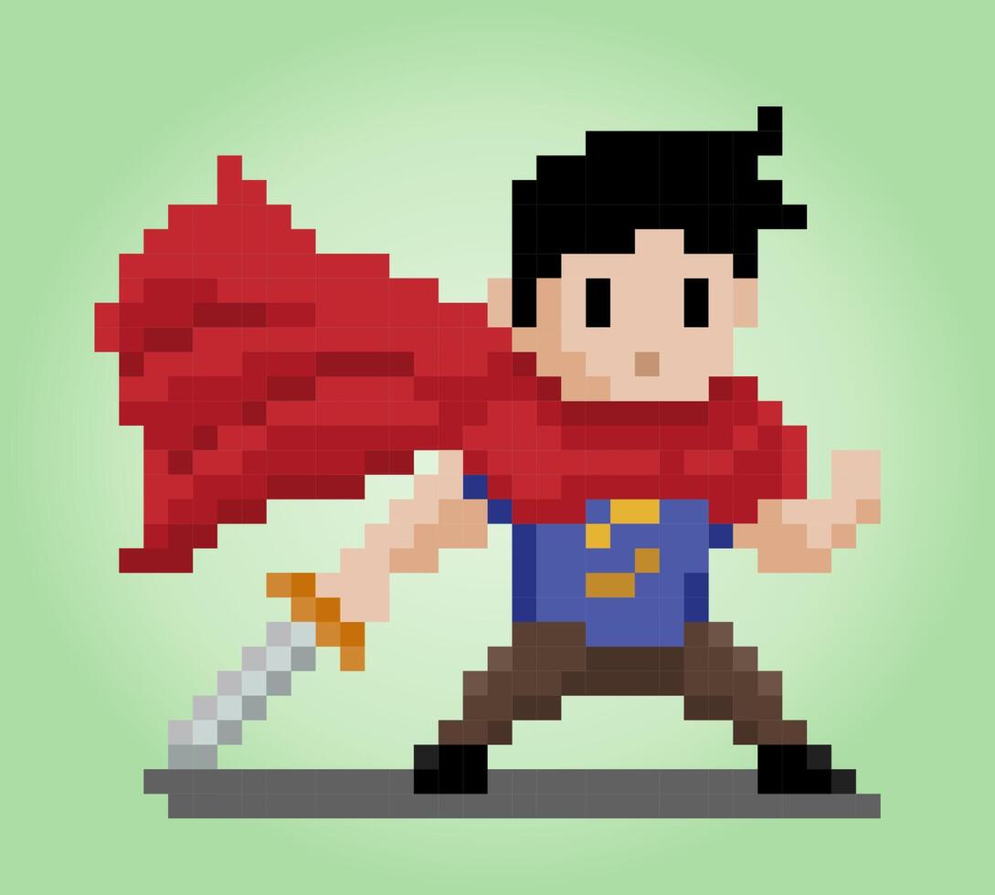 Héroe de avatar de píxeles de 8 bits. personaje del juego en ilustración vectorial vector