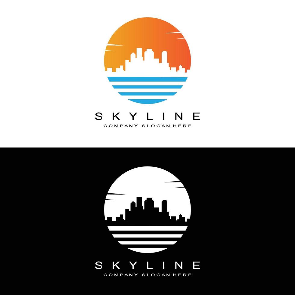 Skyline Logo Design, Cityscape Vector Tall Buildings, City Building Fit Design, Banner Template Construction Company