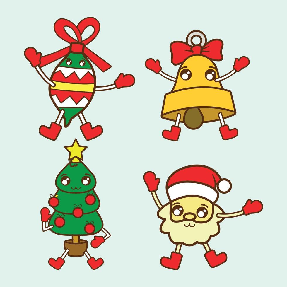 Cute funny retro Christmas decoration mascot collection vector