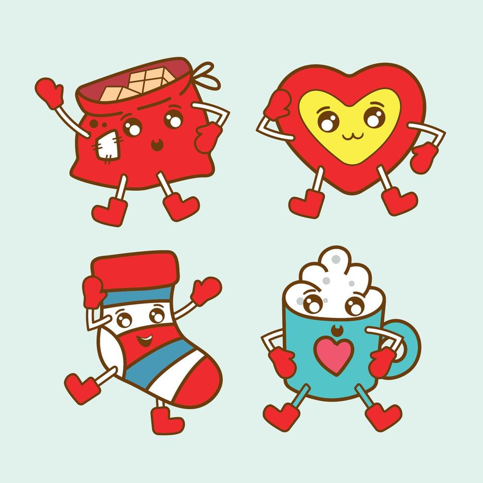 Cute funny retro Christmas decoration mascot collection vector