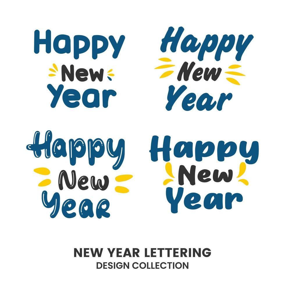 Happy new year typography signs. Vector Lettering Compositions collection