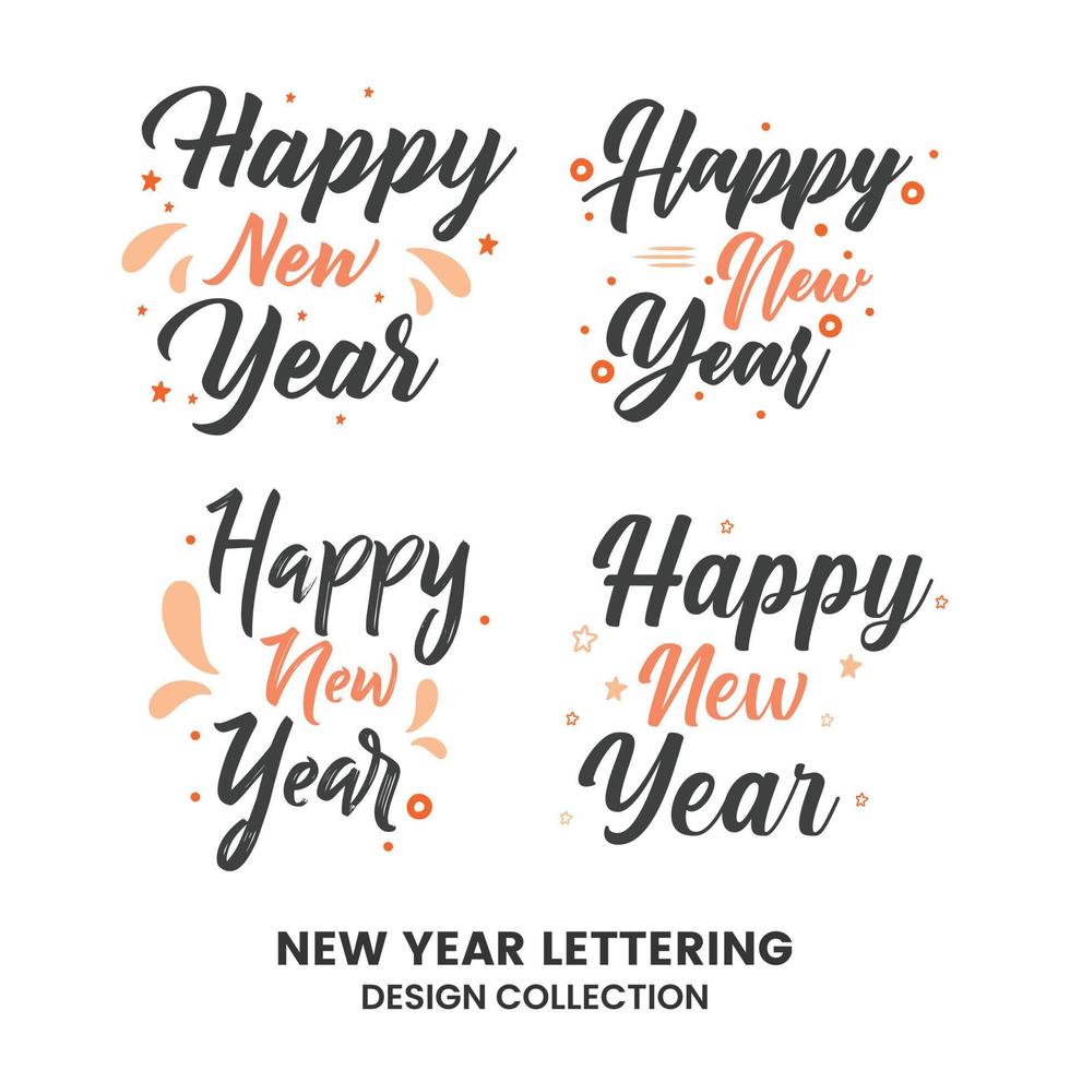 Happy new year typography signs. Vector Lettering Compositions collection