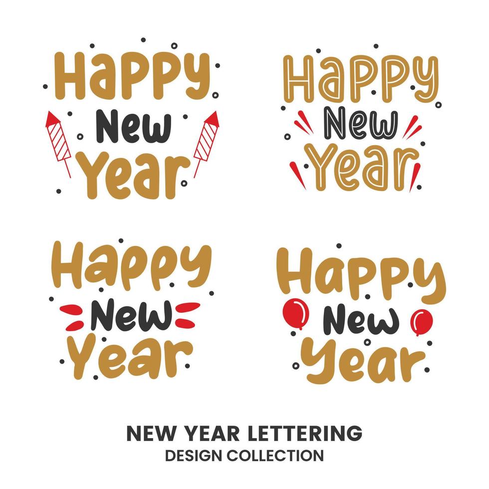 Happy new year typography signs. Vector Lettering Compositions collection