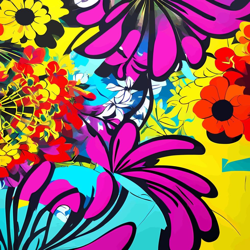 Groovy Retro Abstract Floral Art Pattern vector