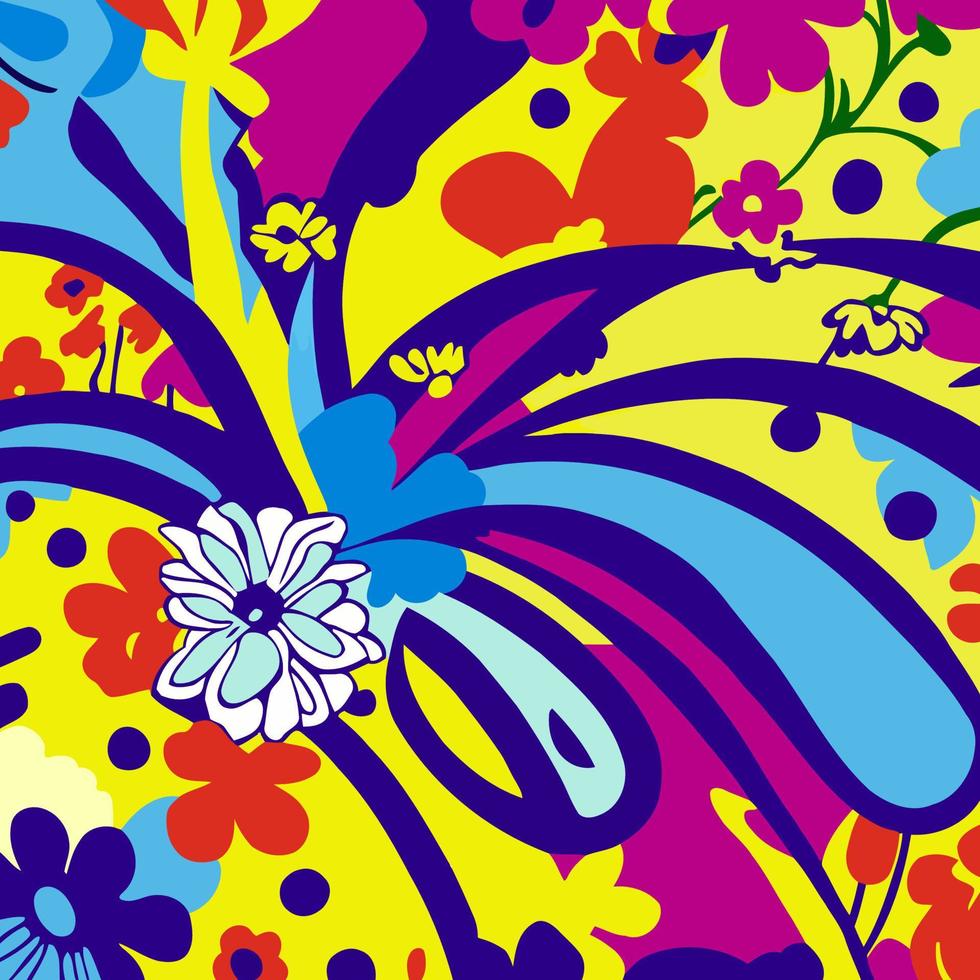 extravagante arte floral maravilloso de los años sesenta vector