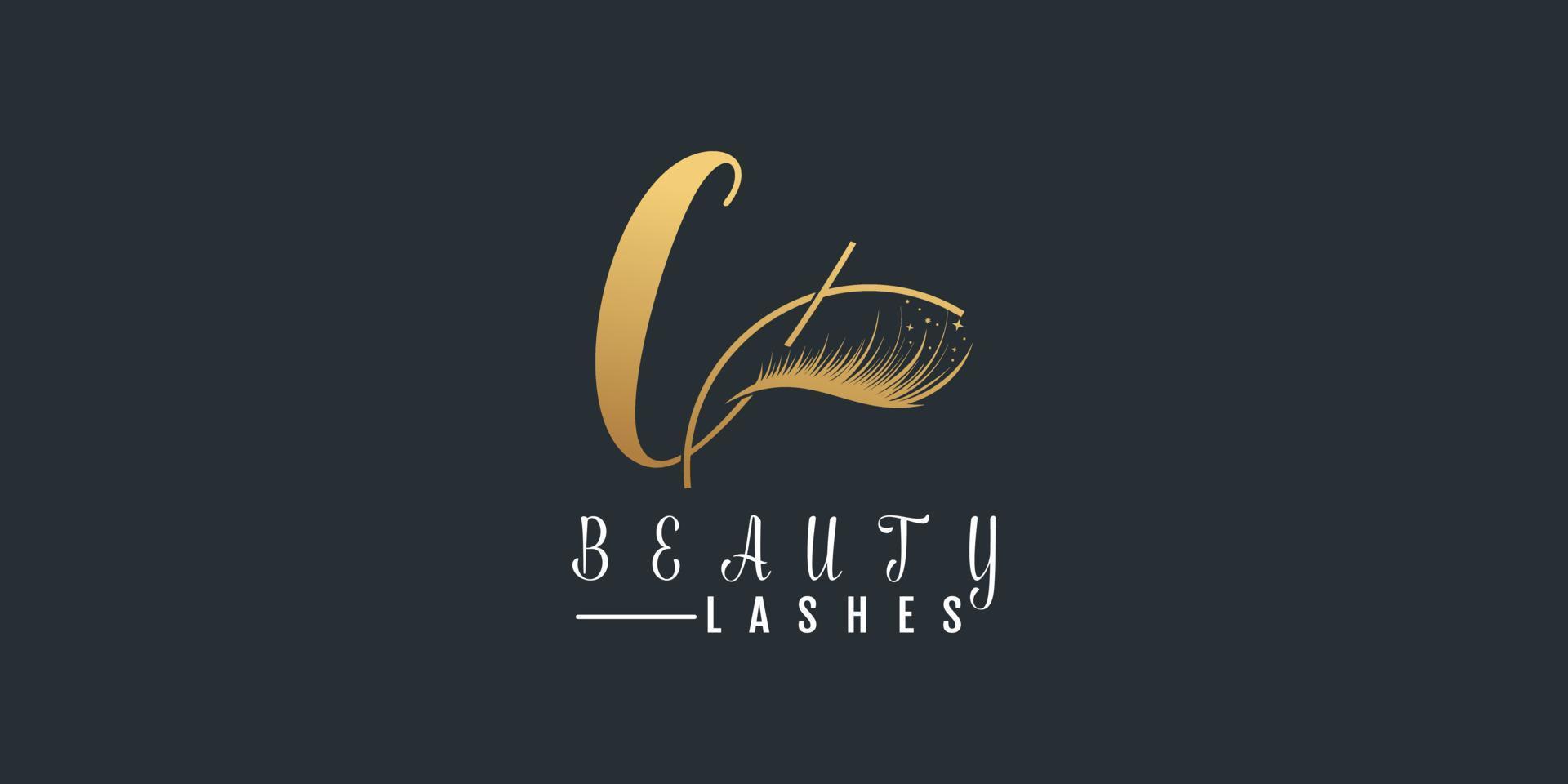 logotipo de pestañas de belleza con vector premium degradado de oro letra c