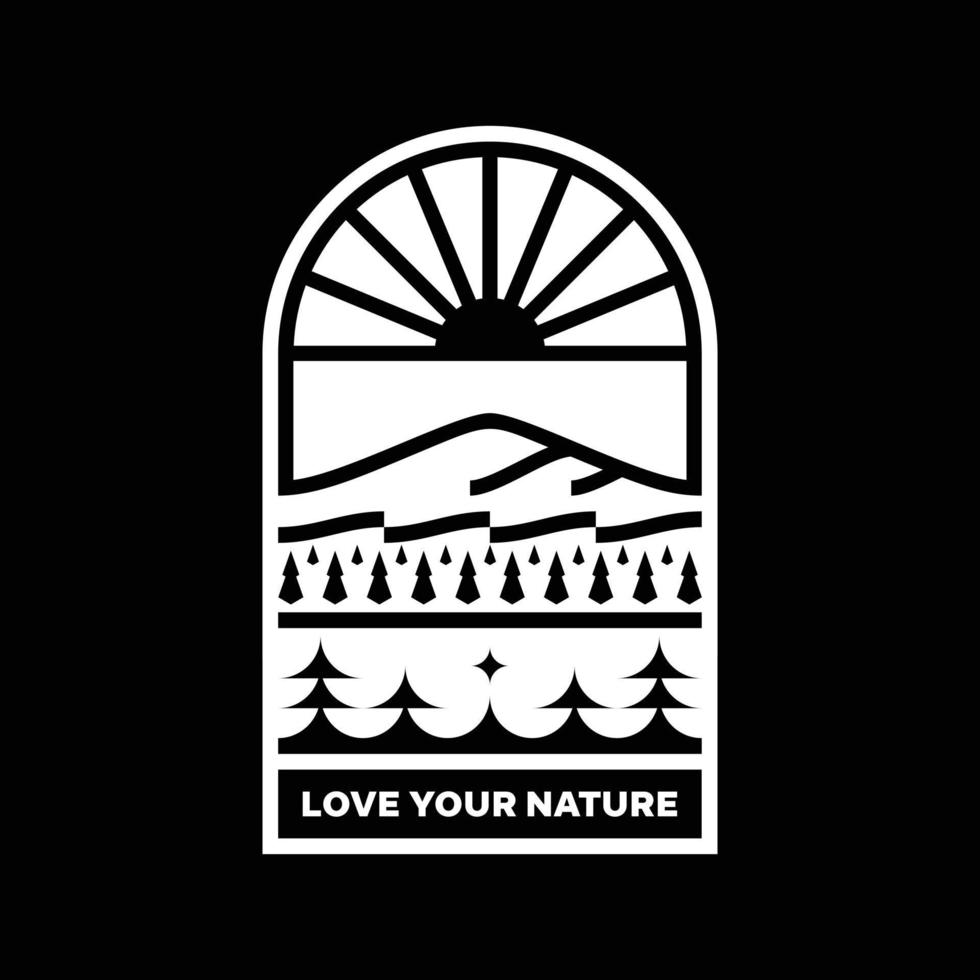 Love your nature mountain landscape logo badge design vector