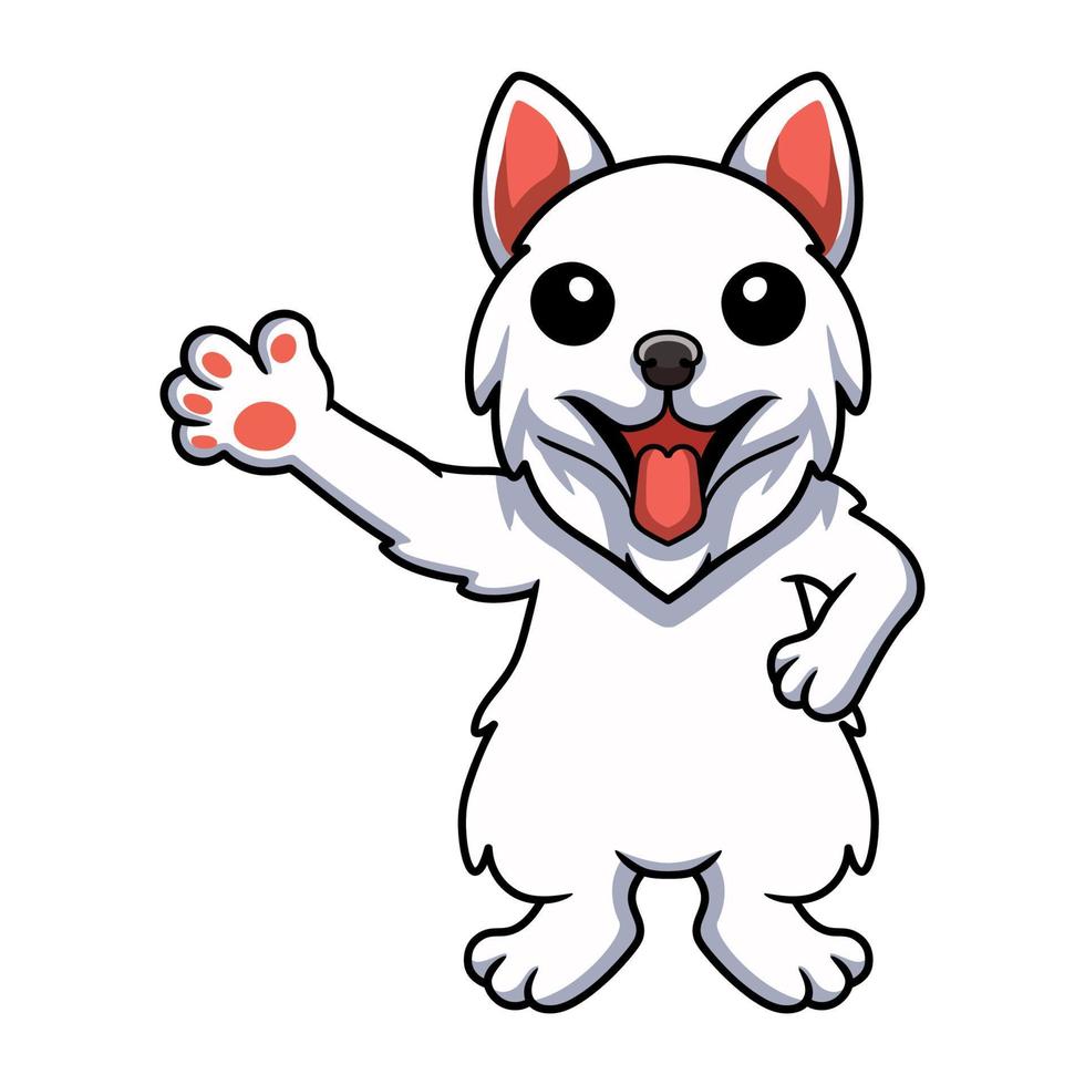 Lindo perro samoyedo dibujos animados agitando la mano vector