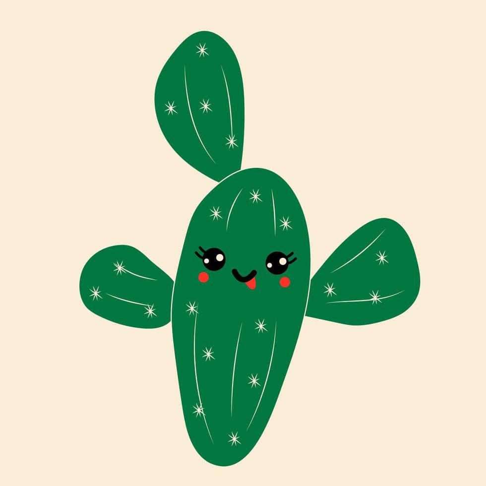 lindo cactus de dibujos animados con ojos kawaii. vector en estilo de dibujos animados. todos los elementos están aislados