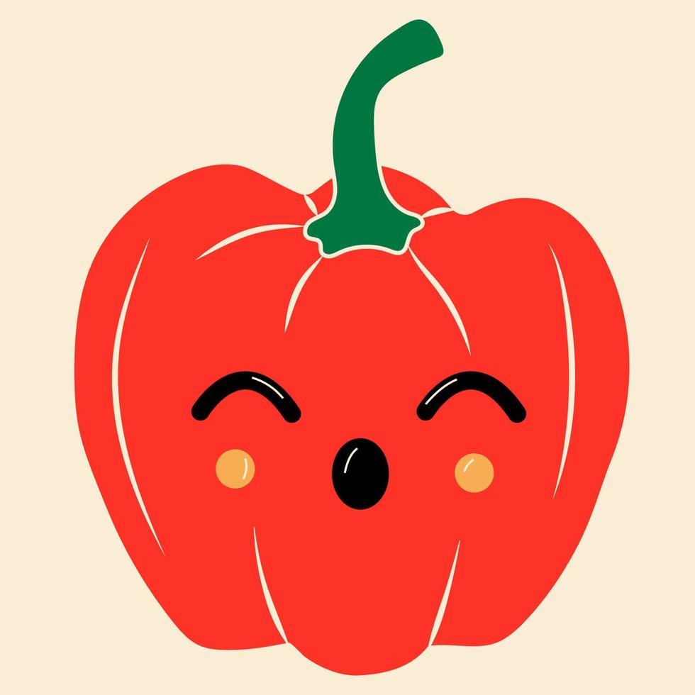 Red pepper with kawaii eyes. Vector in cartoon style. All elements are isolated