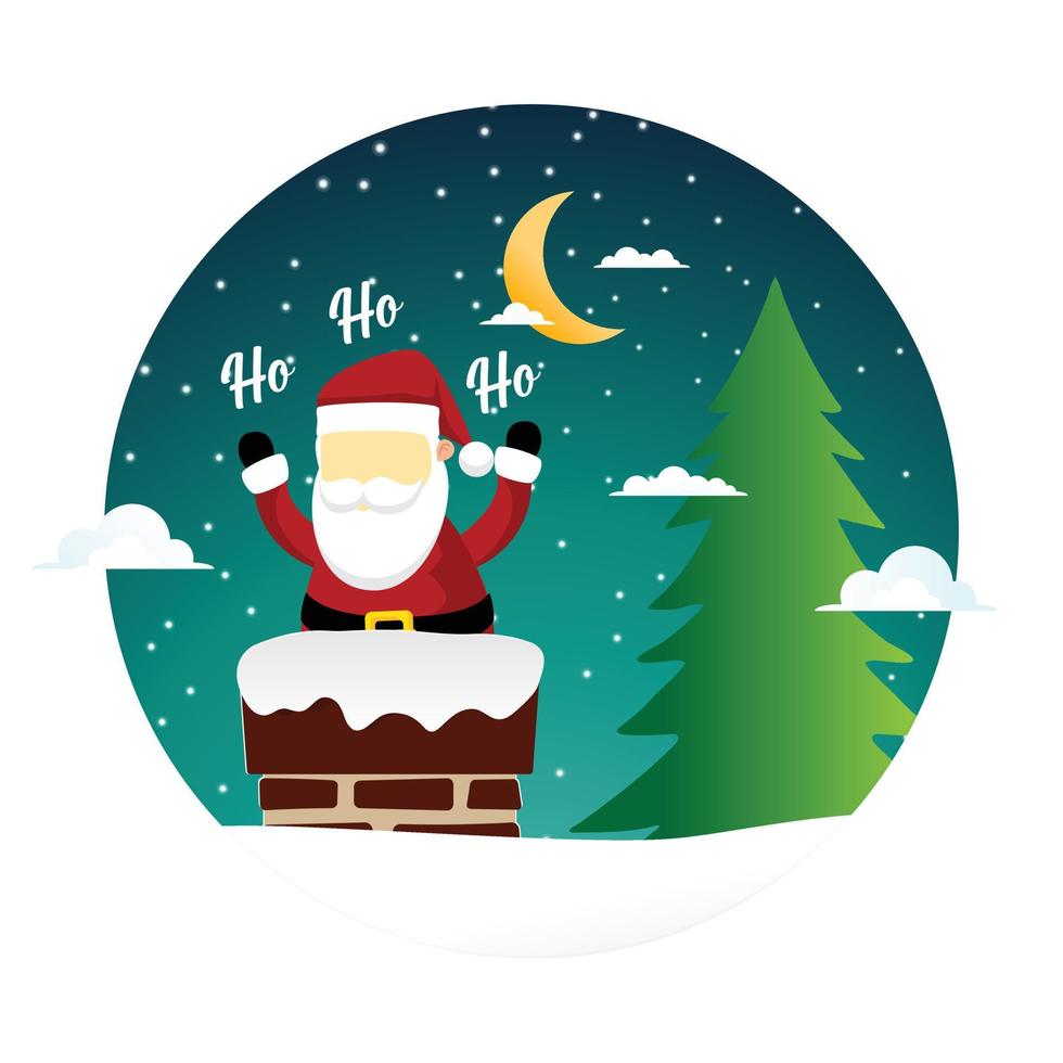 paisaje de invierno de navidad con santa claus y árbol de navidad. diseño de cartel festivo de navidad vector