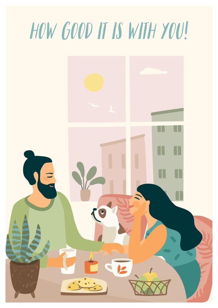 Romantic  illustration with man and woman. Love, love story, relationship. Vector design concept for Valentines Day and other use.