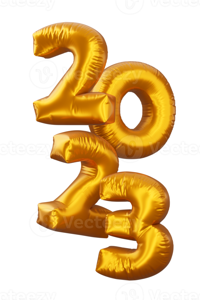 Gold 2023, happy new year two thousand twenty three, 3d rendering png