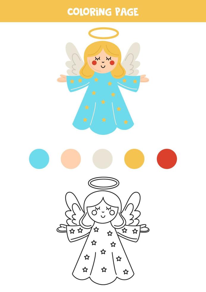 Color cute flying angel. Worksheet for kids. vector