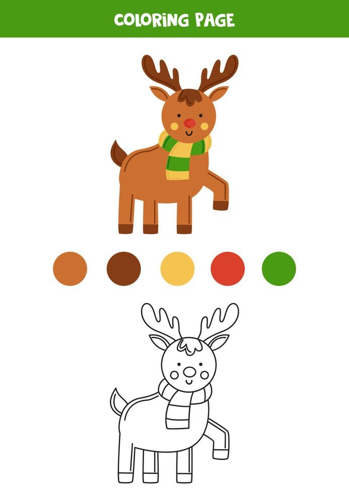 Color cartoon cute reindeer. Worksheet for kids. vector