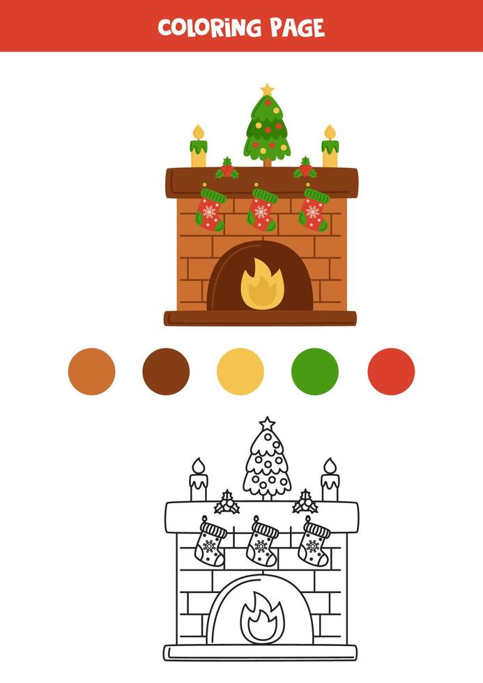 Color cartoon Christmas fireplace. Worksheet for kids. vector