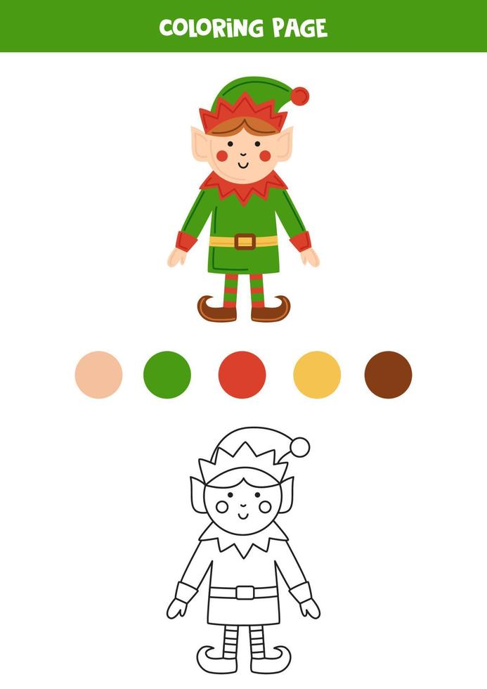 Color cute Christmas elf. Worksheet for kids. vector