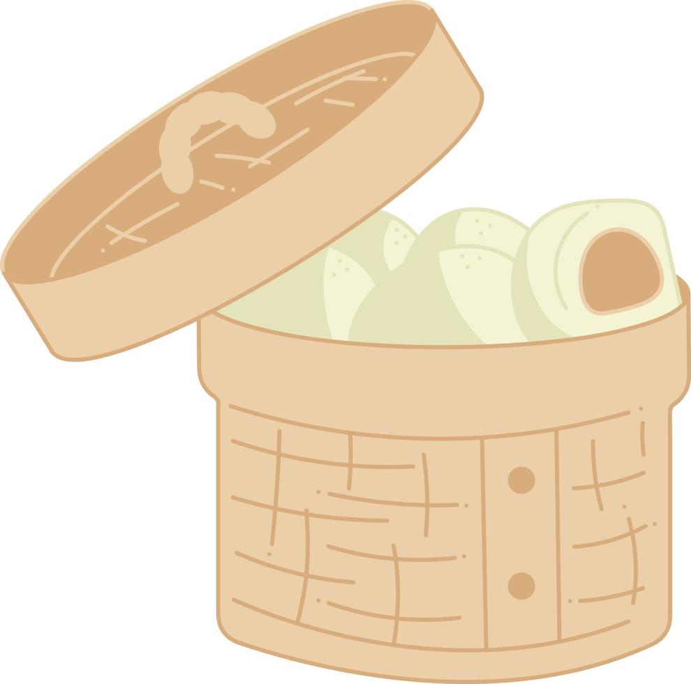 Manju doodle. Freshly cooked Japanese manju patties. Doodle color cartoon vector illustration.