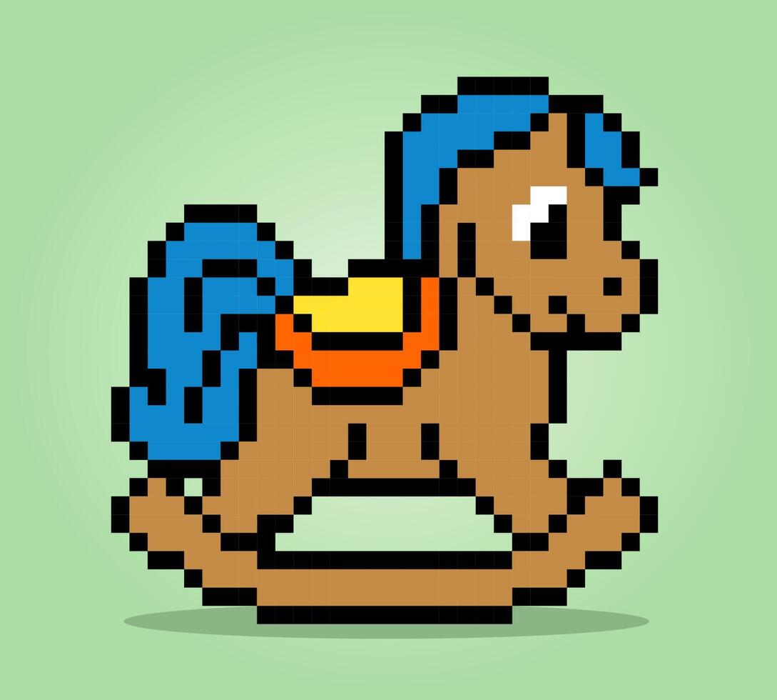 Píxeles de 8 bits de caballo de juguete. juguetes para niños para activos de juegos y patrones de punto de cruz en ilustraciones vectoriales. vector