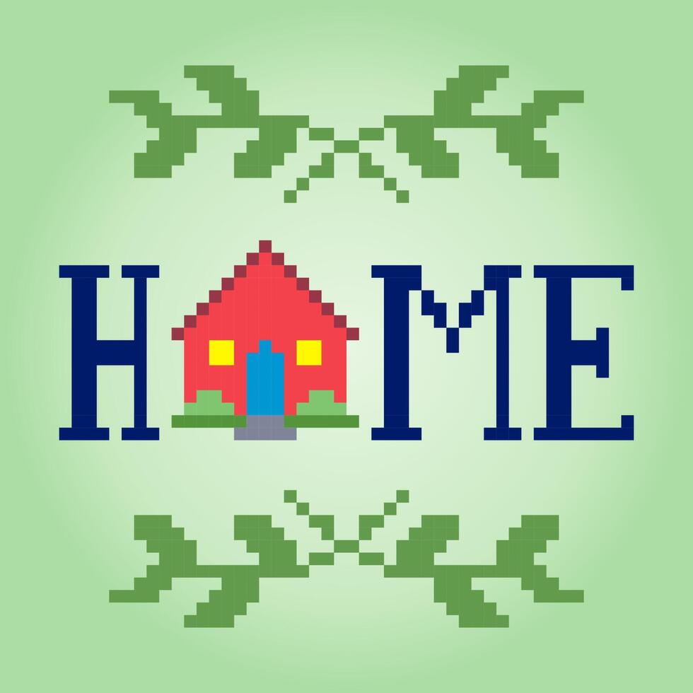 8 bit pixels house. Home sweet homes for game assets and cross stitch patterns in vector illustrations.