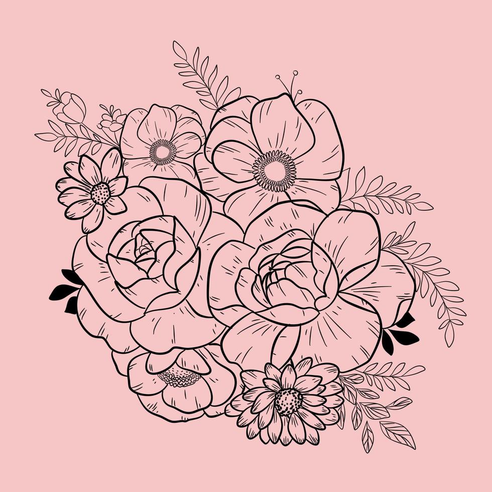 ramo de flores dibujado a mano vector