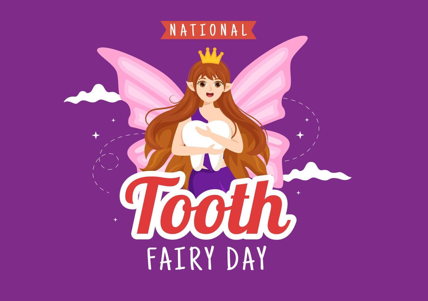 National Tooth Fairy Day with Little Girl to Help Kids for Dental Treatment Fit as a Poster in Flat Cartoon Hand Drawn Template Illustration vector