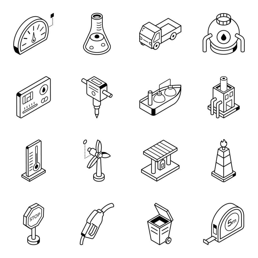 Bundle of Petroleum Industry Isometric Line Icons vector