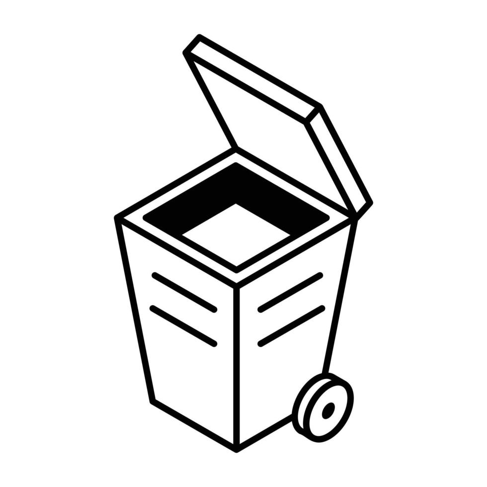 An outline isometric icon of dustbin vector