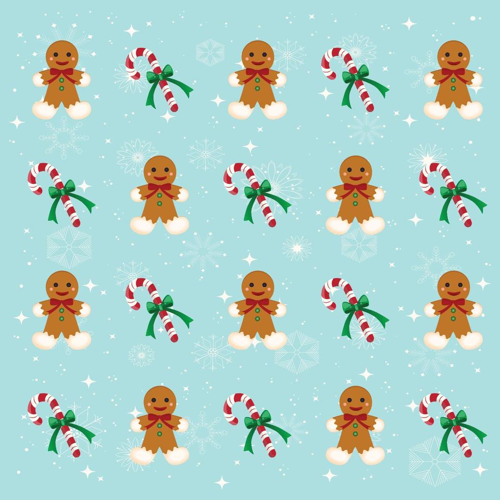 Gingerbread man and candy cane Christmas background pattern vector illustration