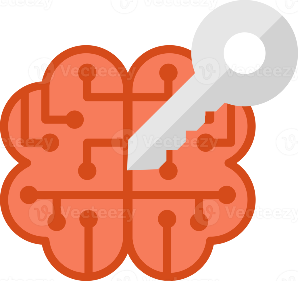 cerebro e ilustración clave en estilo minimalista png