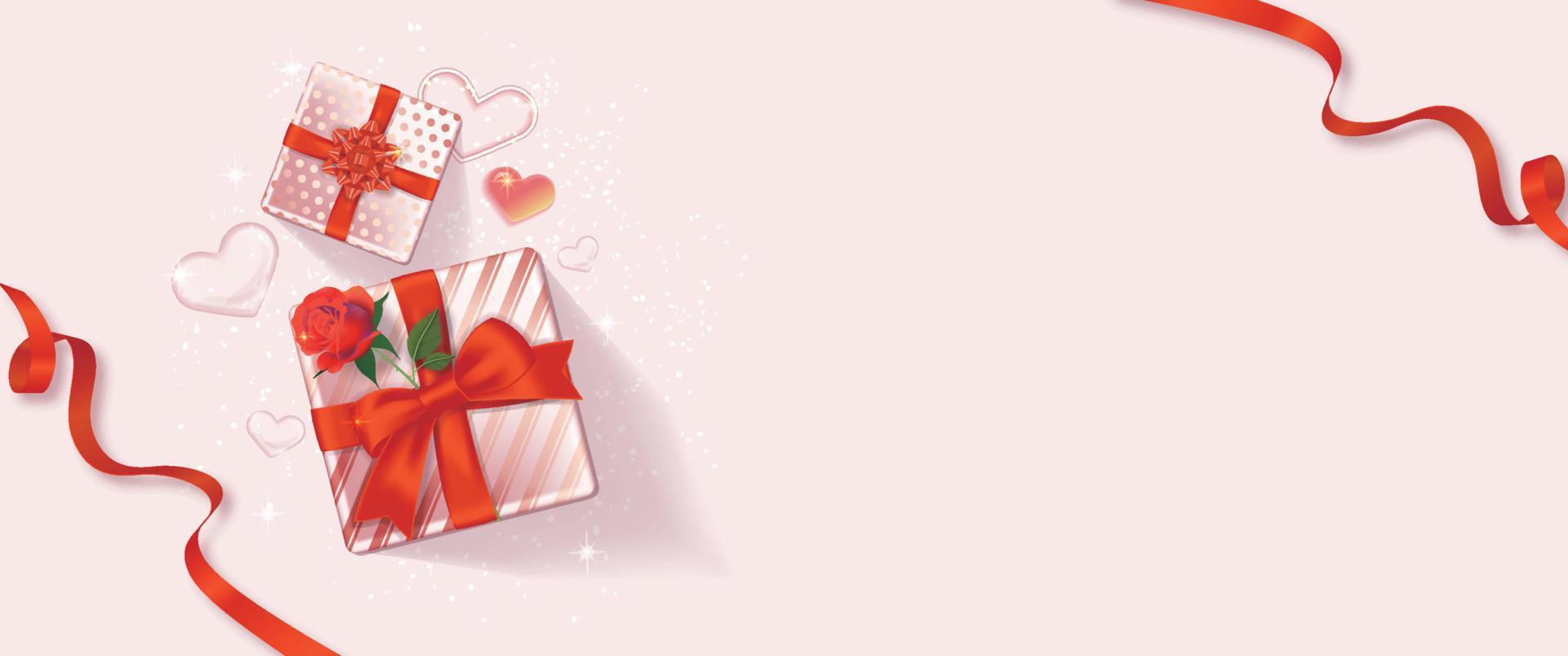 Gift banner with red ribbon and roses on a light background vector