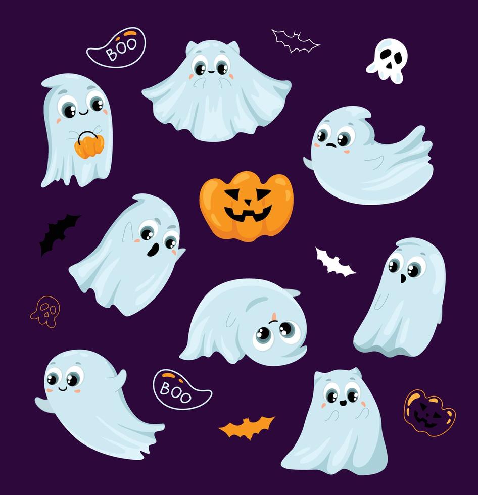 conjunto de lindos fantasmas divertidos vector