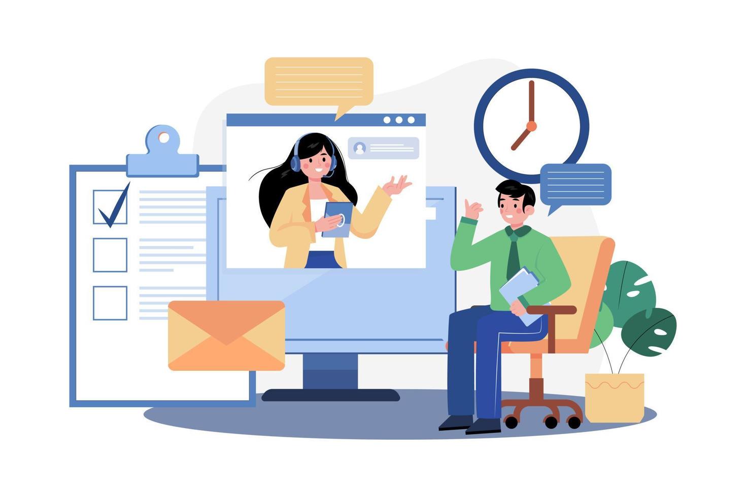 Online Job Interview Illustration concept. A flat illustration isolated on white background vector
