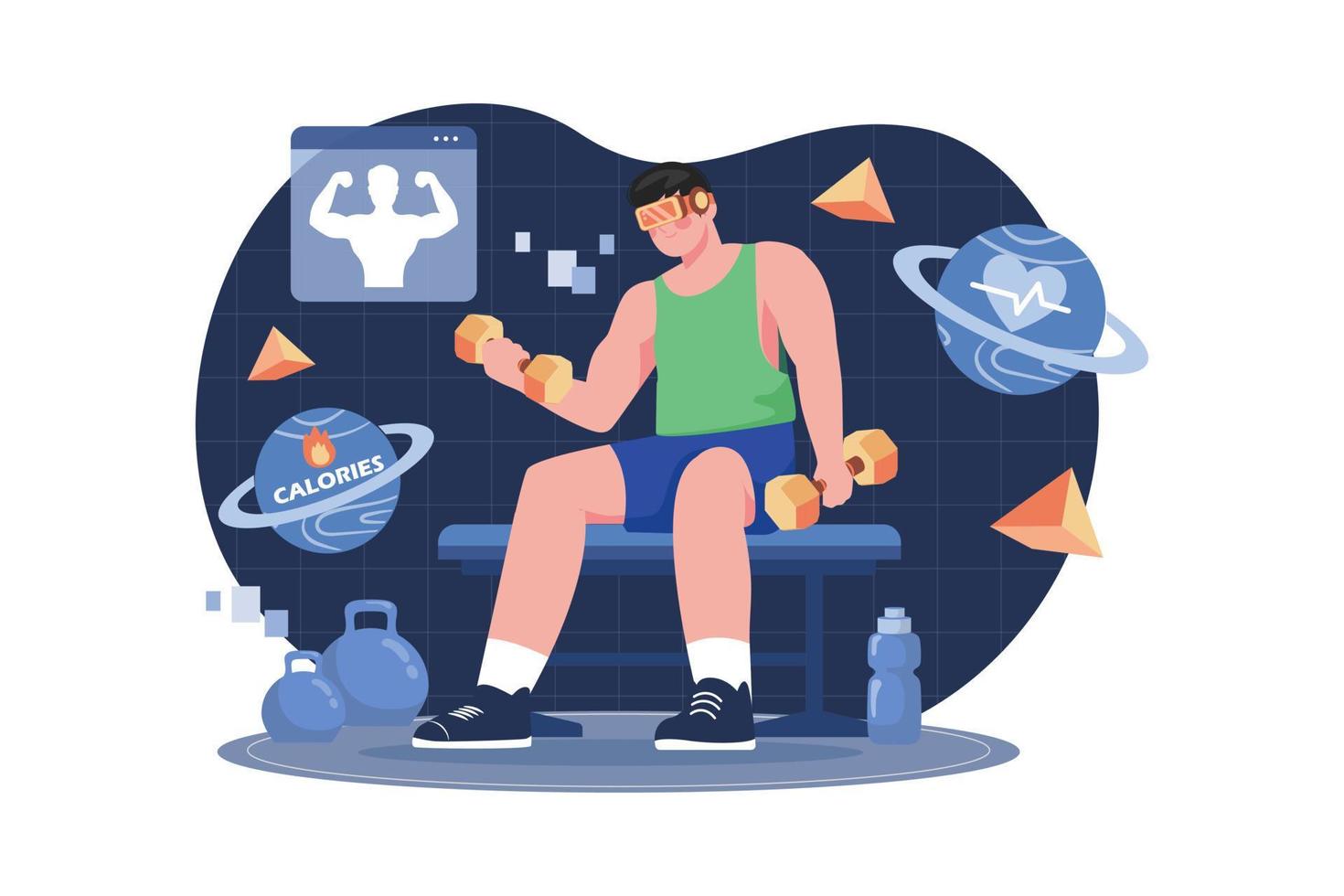 Man exercising in the metaverse Illustration concept. A flat illustration isolated on white background vector