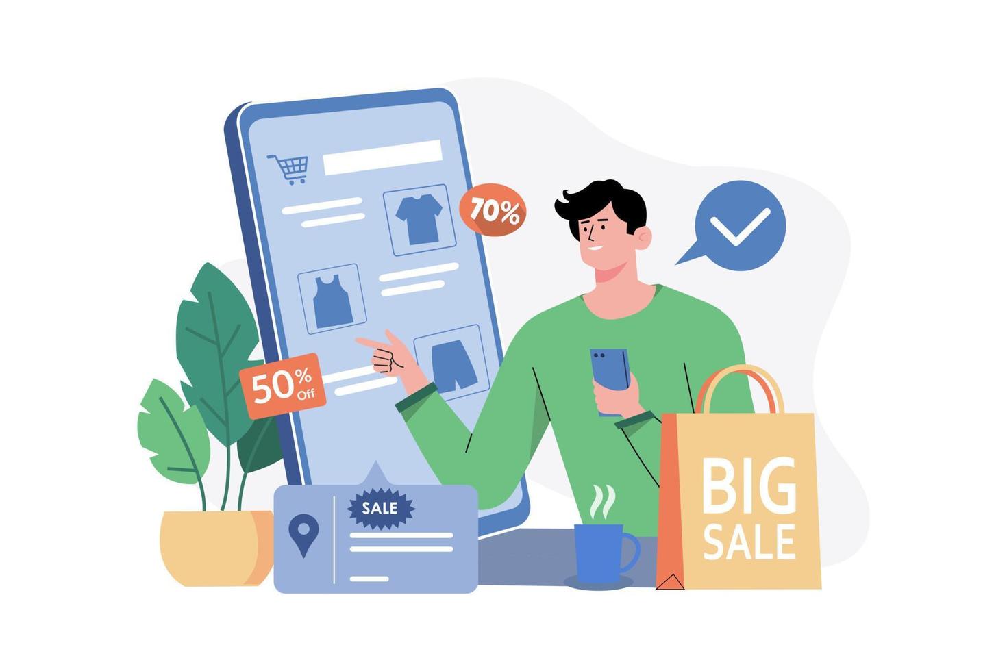 Man searching discount on online store vector