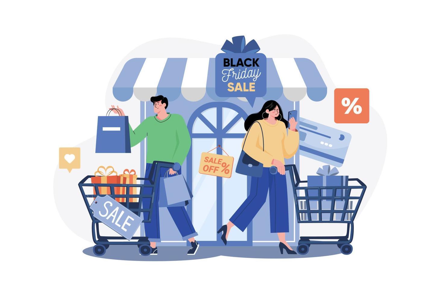 concepto de ilustración de compras de viernes negro. una ilustración plana aislada sobre fondo blanco vector