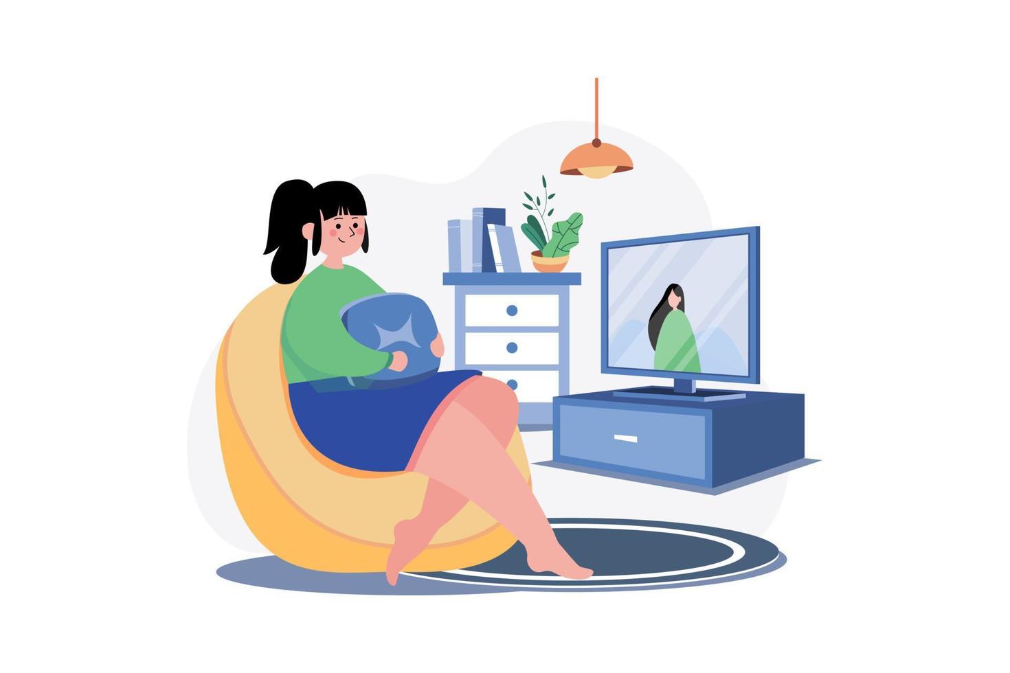 Girl watching the movie Illustration concept. A flat illustration isolated on white background vector