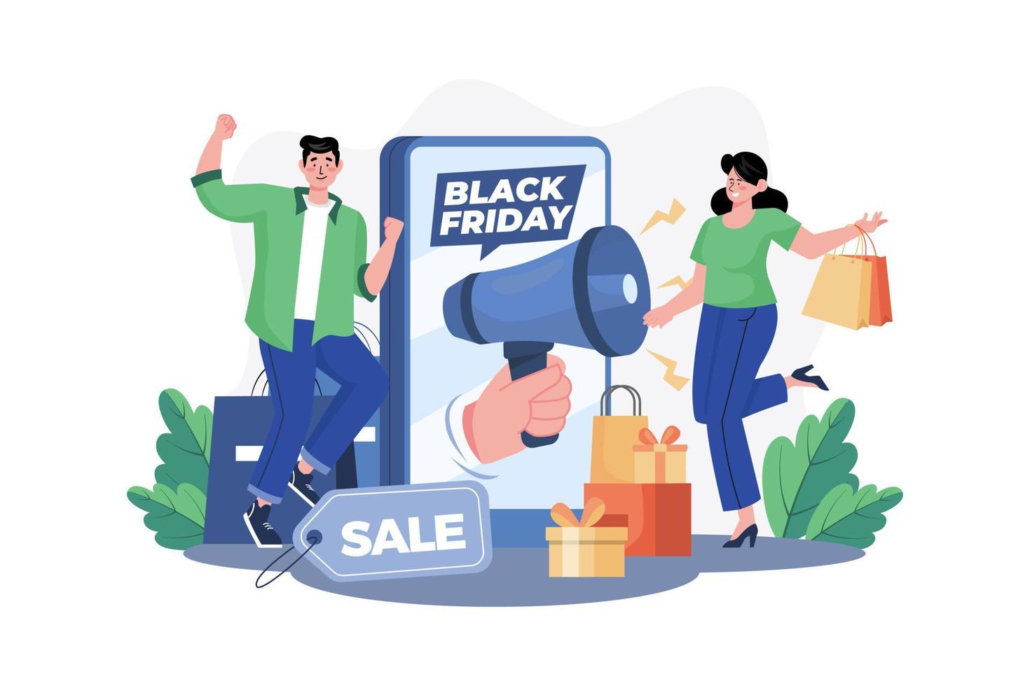 Black Friday Sale Announcement Illustration concept. A flat illustration isolated on white background vector