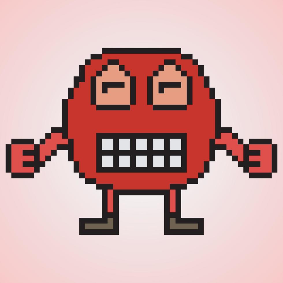 Pixel art face emoticon character. Vector illustration.