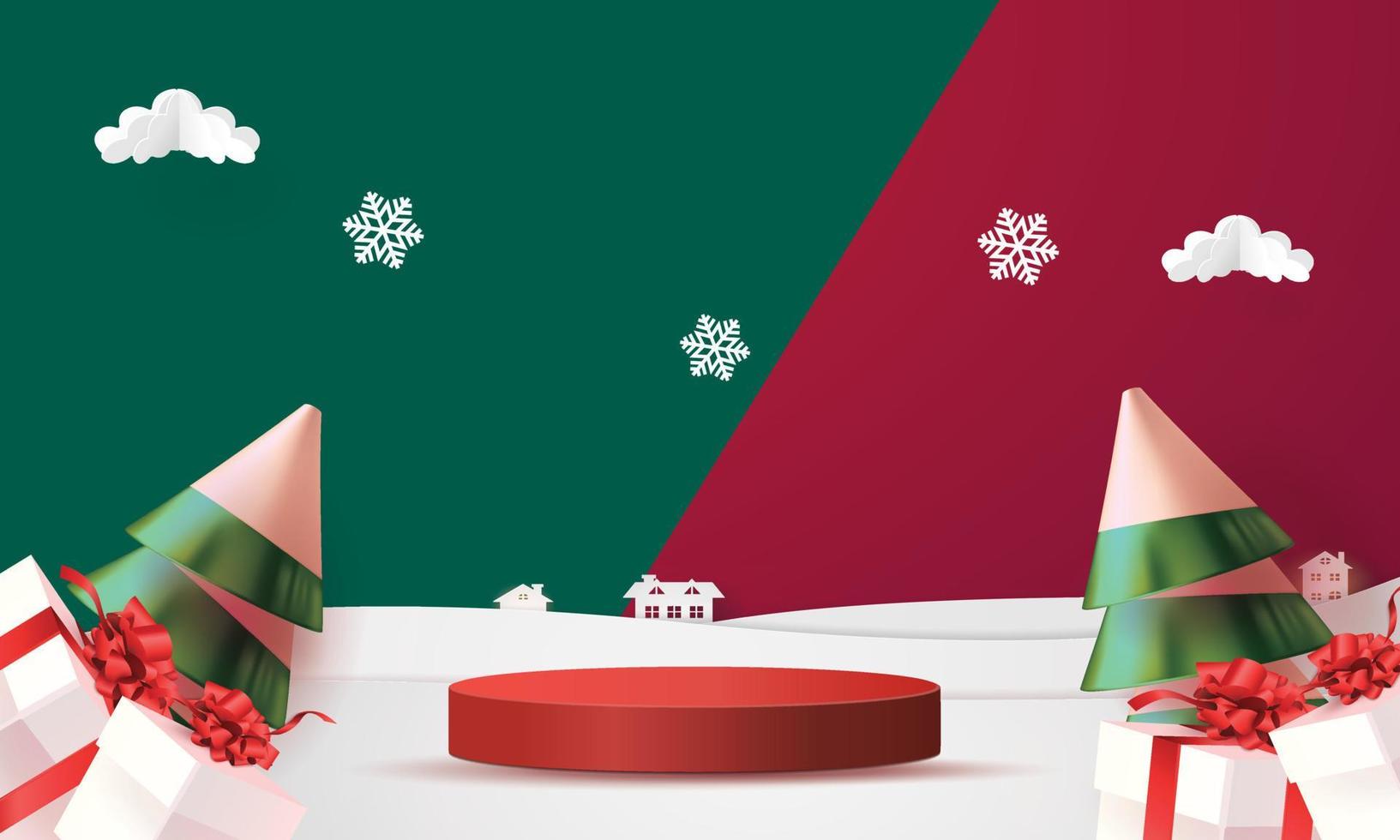 podio diseño decorativo de navidad soporte de estudio rojo verde y azul para producto de promoción vector