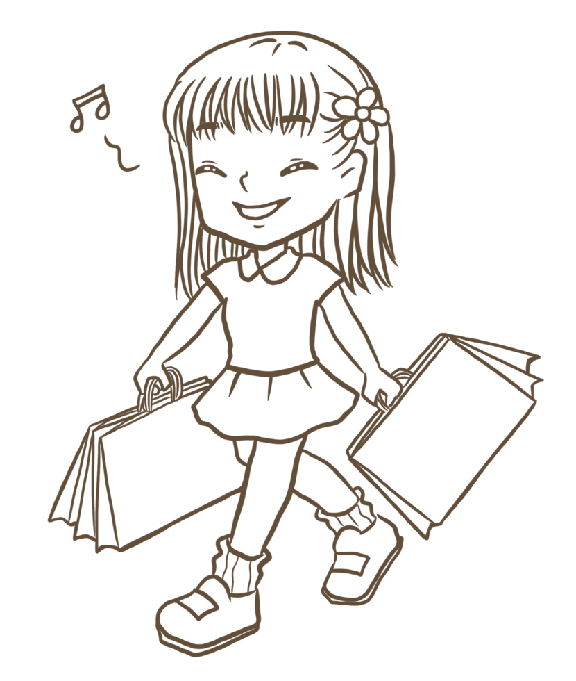 girl shopping cartoon doodle kawaii anime coloring page cute illustration clipart character chibi manga comic drawing line art free download png image